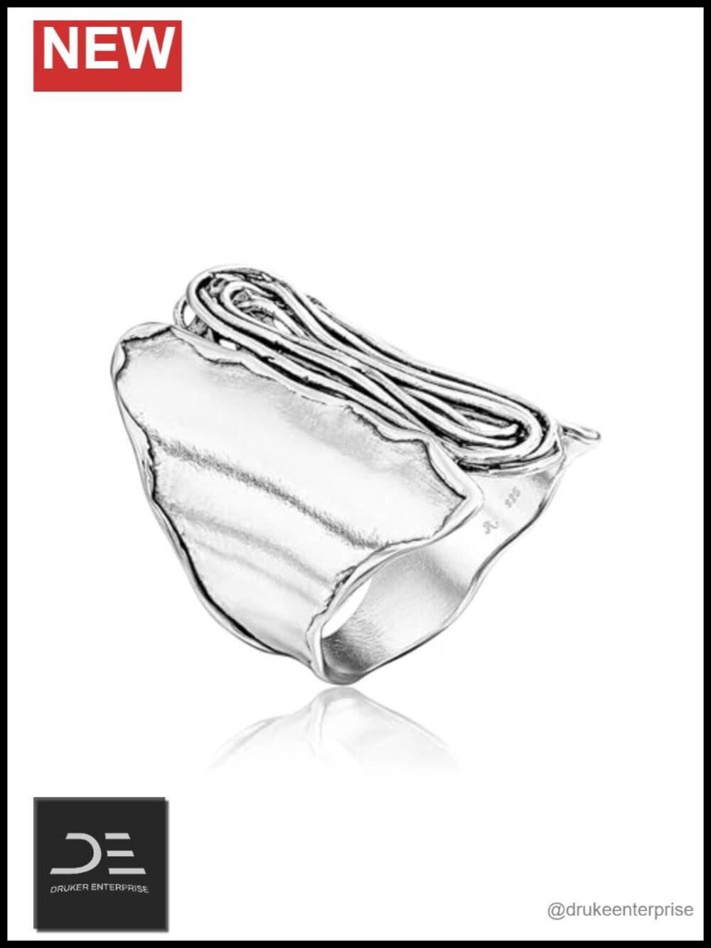 925 Sterling Silver Contemporary Shield Wire Wrap Ring, Artisan Handcrafted